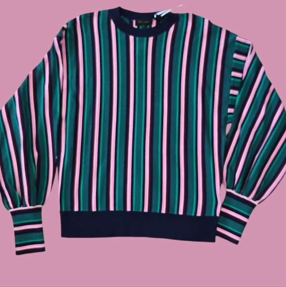 Ted Baker Green and Pink Crew Neck Sweater with Vertical Stripes - Picture 3 of 11
